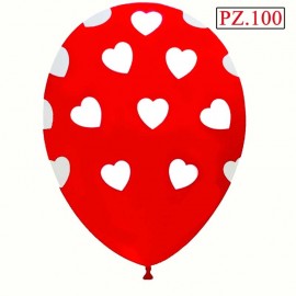 palloncino rosso con stampa cuori bianchi pz.100
