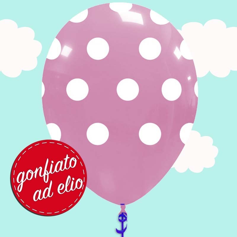 palloncino rosa pastello a pois gonfiato ad elio