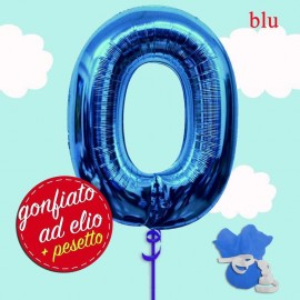 palloncino blu numero 0 gonfiato ad elio da cm.100