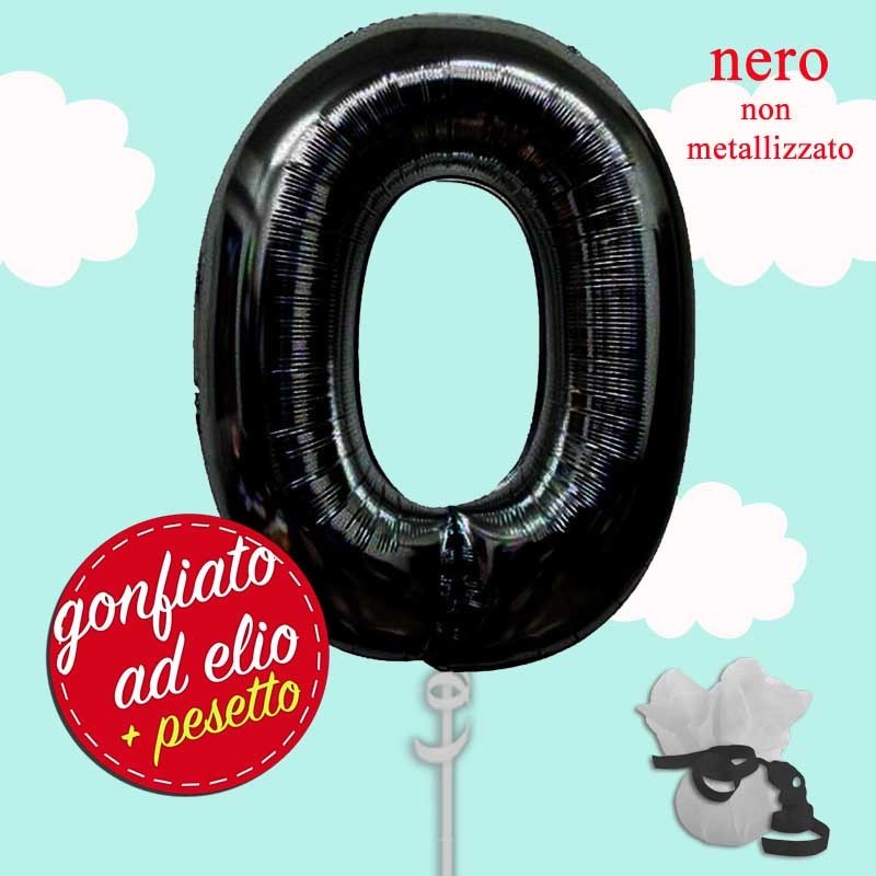 palloncino nero pastello numero 0 gonfiato ad elio da cm.100