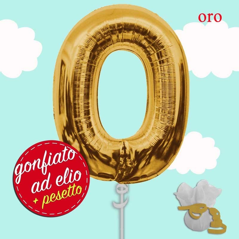 palloncino oro numero 0 gonfiato ad elio da cm.100