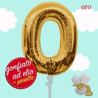 palloncino oro numero 0 gonfiato ad elio da cm.100
