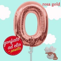 palloncino rosa gold numero 0 gonfiato ad elio da cm.100