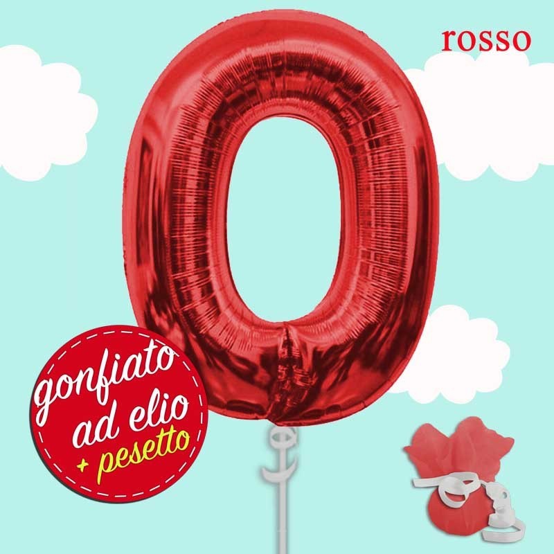 palloncino rosso numero 0 gonfiato ad elio da cm.100