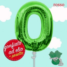 palloncino verde numero 0 gonfiato ad elio da cm.100