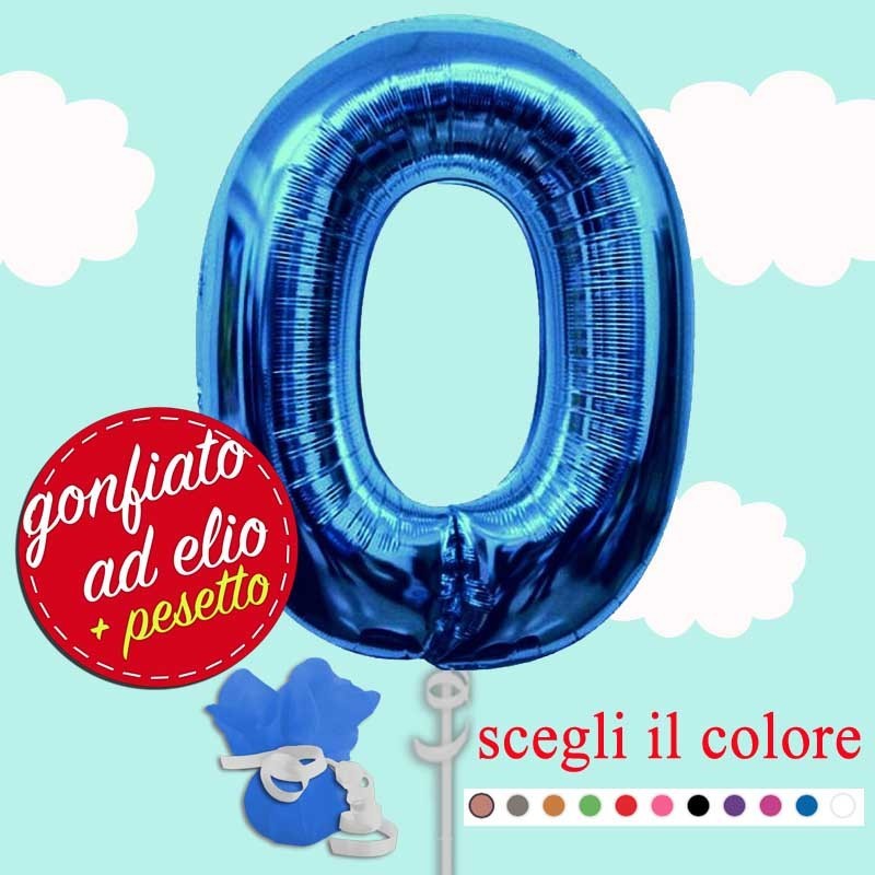 palloncino blu numero 0 gonfiato ad elio da cm.100