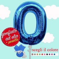 palloncino blu numero 0 gonfiato ad elio da cm.100