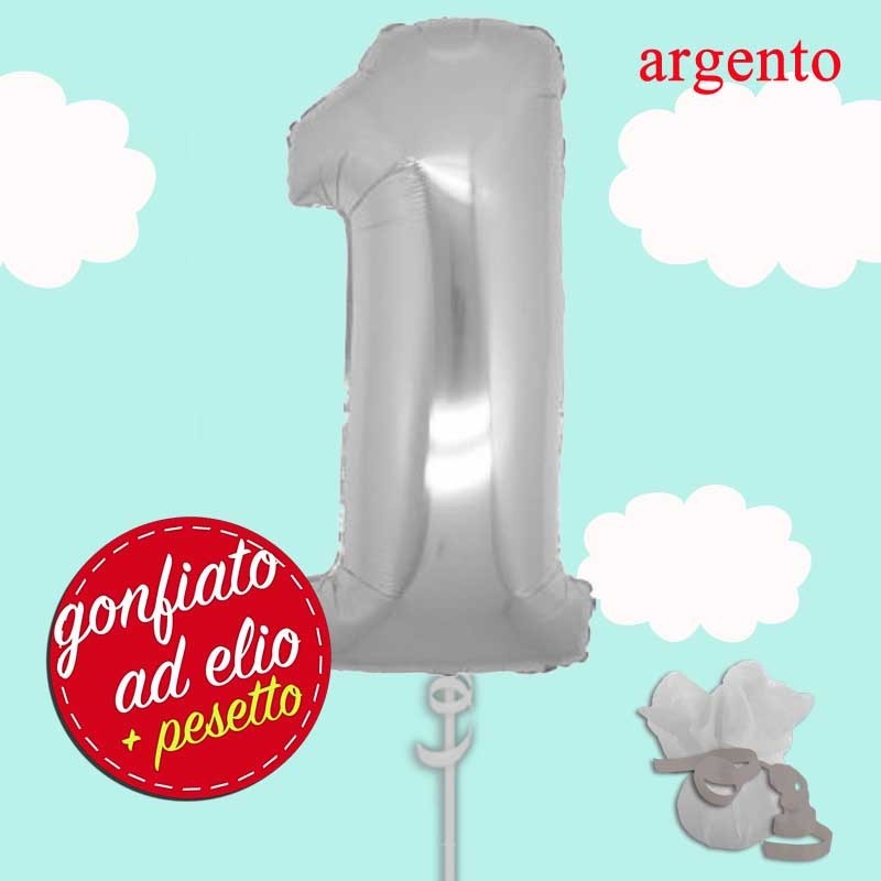 palloncino numero 1 argento ad elio cm.100