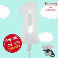 palloncino numero 1 bianco pastello ad elio cm.100