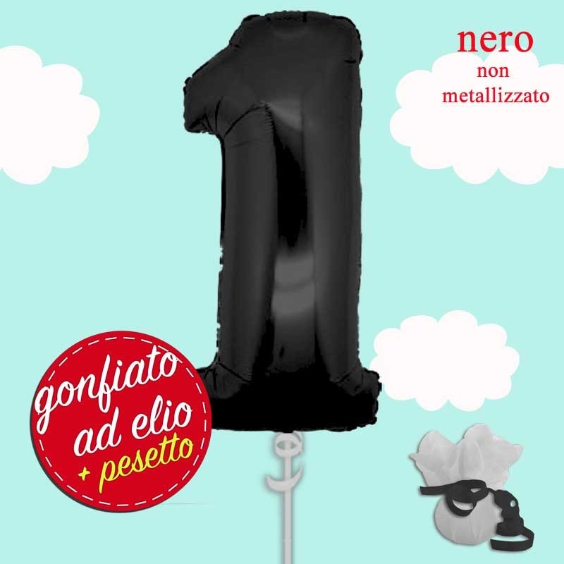 palloncino numero 1 nero pastello ad elio cm.100