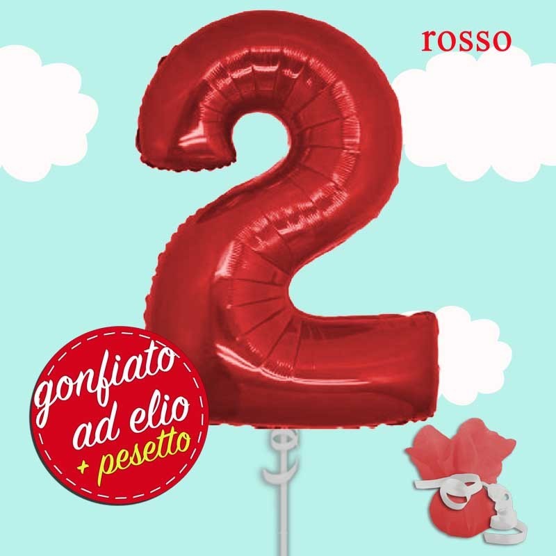 palloncino numero 2 rosso ad elio cm.100