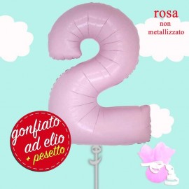 palloncino numero 2 rosa pastello ad elio cm.100