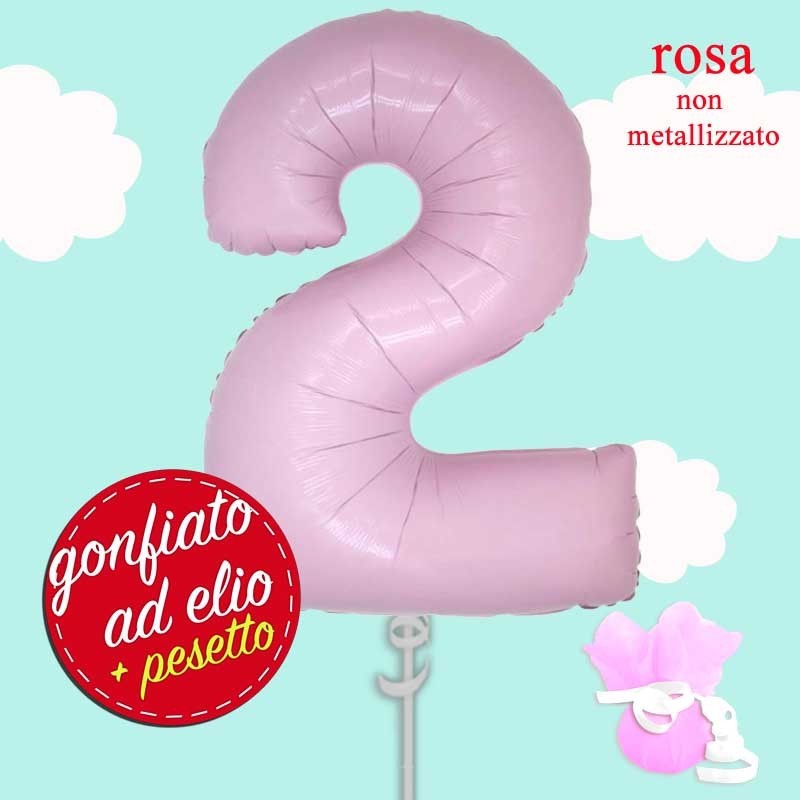 palloncino numero 2 rosa pastello ad elio cm.100