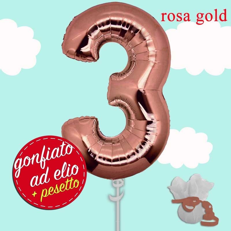 palloncino ad elio numero 3 rosa gold cm.100