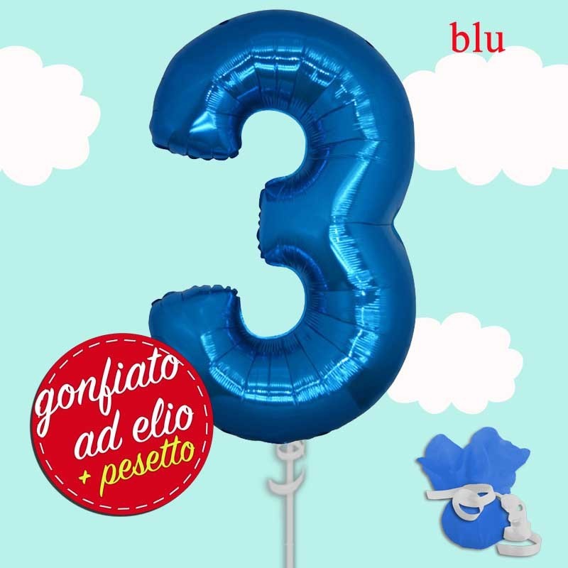 palloncino ad elio numero 3 blu cm.100