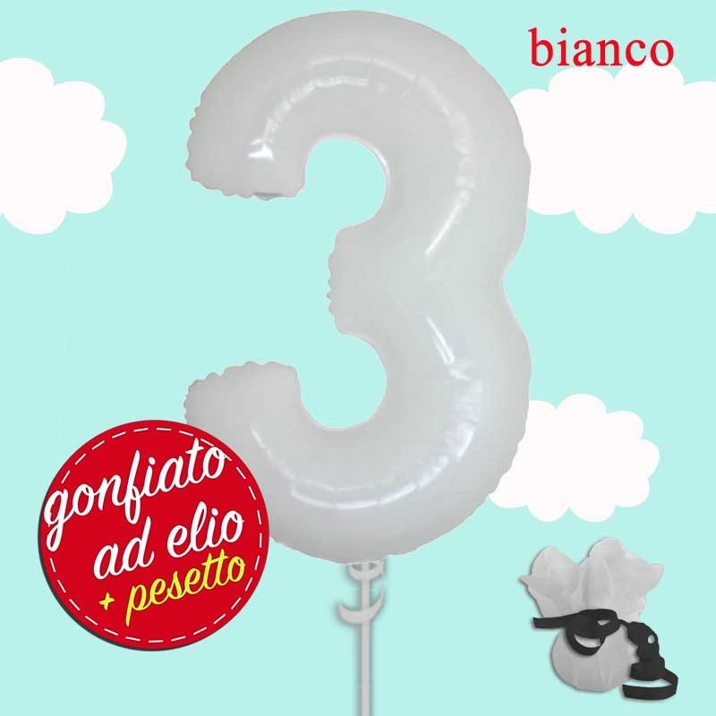 palloncino ad elio numero 3 bianco pastello cm.100
