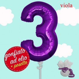 palloncino ad elio numero 3 viola cm.100