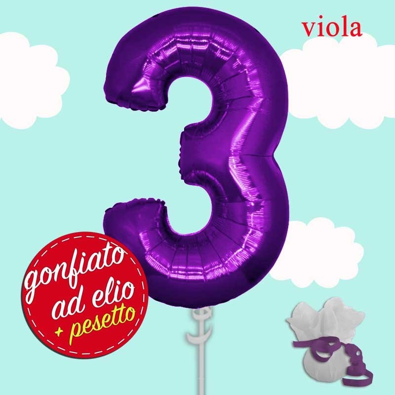 palloncino ad elio numero 3 viola cm.100