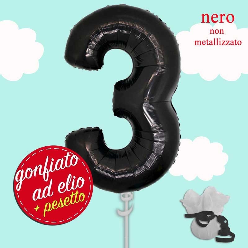 palloncino ad elio numero 3 nero pastello cm.100