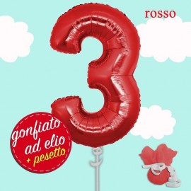 palloncino ad elio numero 3 rosso cm.100