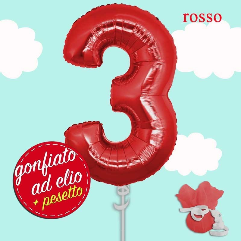 palloncino ad elio numero 3 rosso cm.100