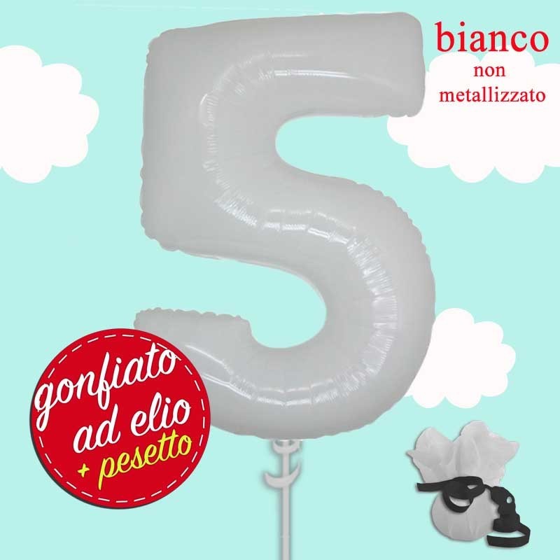 numero 5 bianco pastello mylar cm.100 ad elio