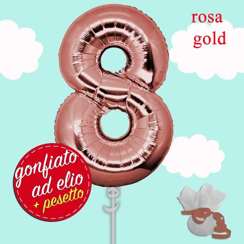 numero 8 rosa oro palloncino maxi ad elio