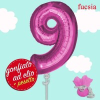 numero 9 palloncino maxi fucsia ad elio