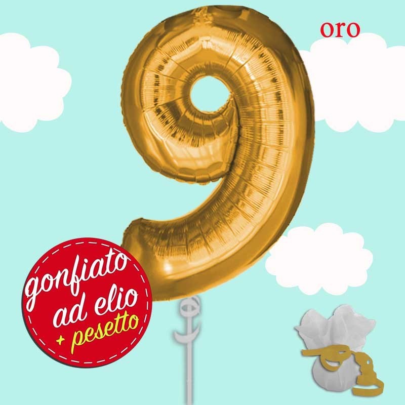 numero 9 palloncino maxi oro ad elio