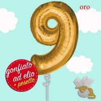 numero 9 palloncino maxi oro ad elio