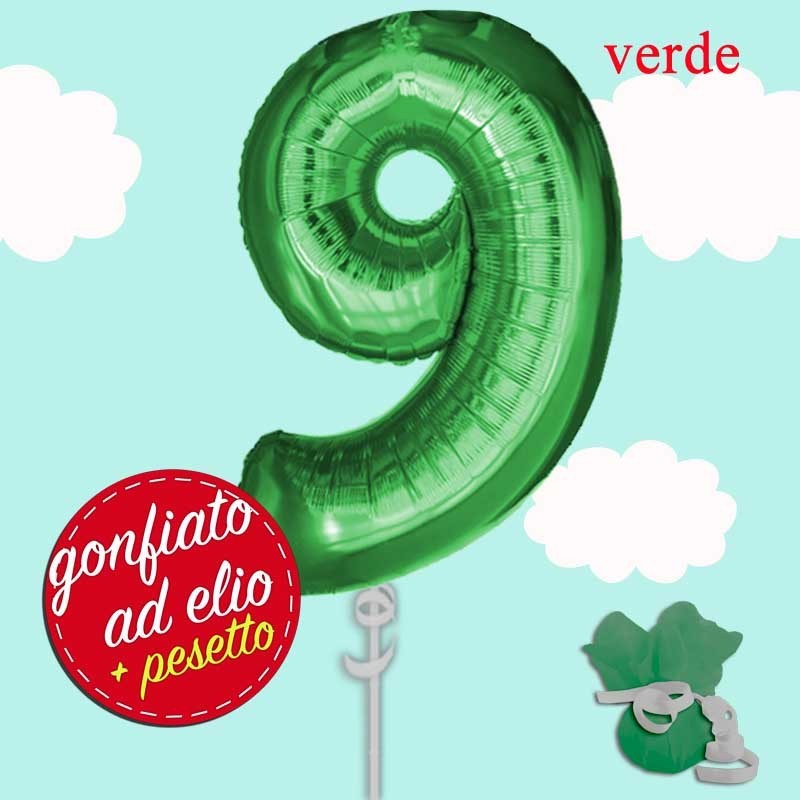numero 9 verde palloncino maxi ad elio