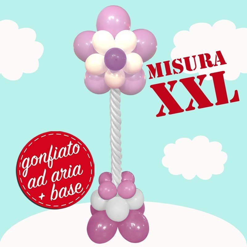 totem con palloncini rosa a forma di fiore