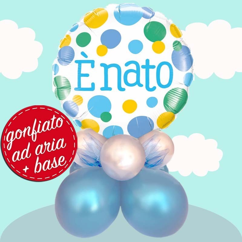 centrotavola palloncino a pois nascita maschietto