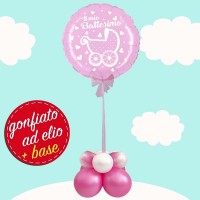 palloncino rosa con carrozzina gonfiato ad elio