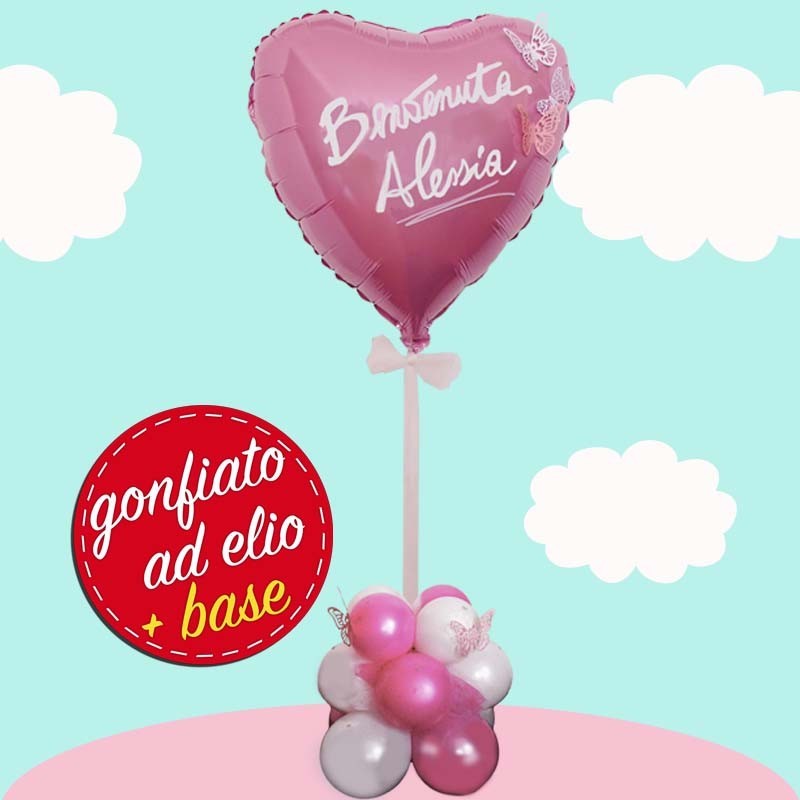 palloncino cuore rosa ad elio con farfalle