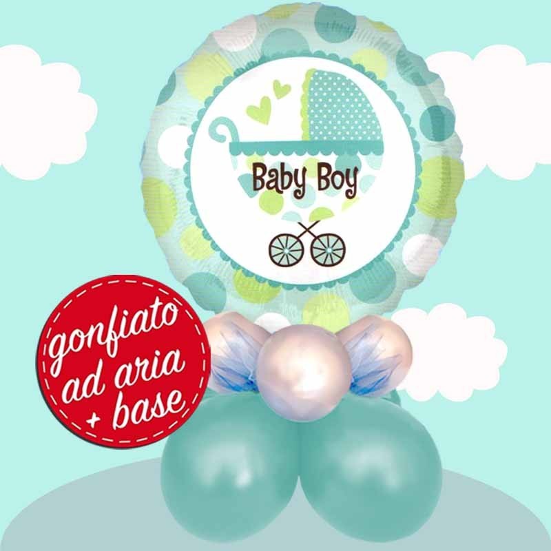 composizione con palloncino baby boy buggy