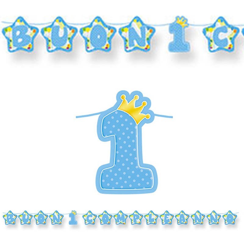 Festone Buon 1° compleanno celeste