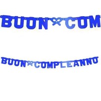 festone buon compleanno blu metallizzato