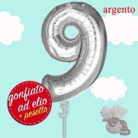 numero 9 argento palloncino maxi ad elio