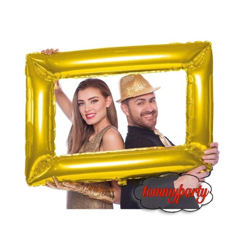 Cornice Oro selfie rettangolare  palloncino festa su tommy party