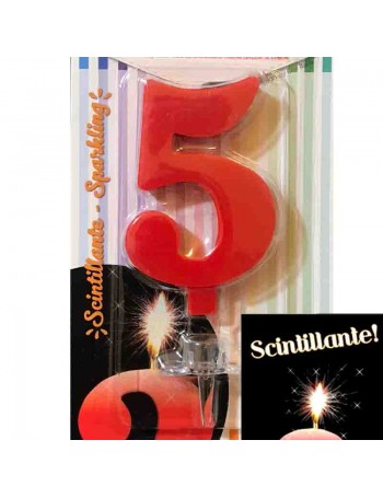candela numero 5 rossa scintillante