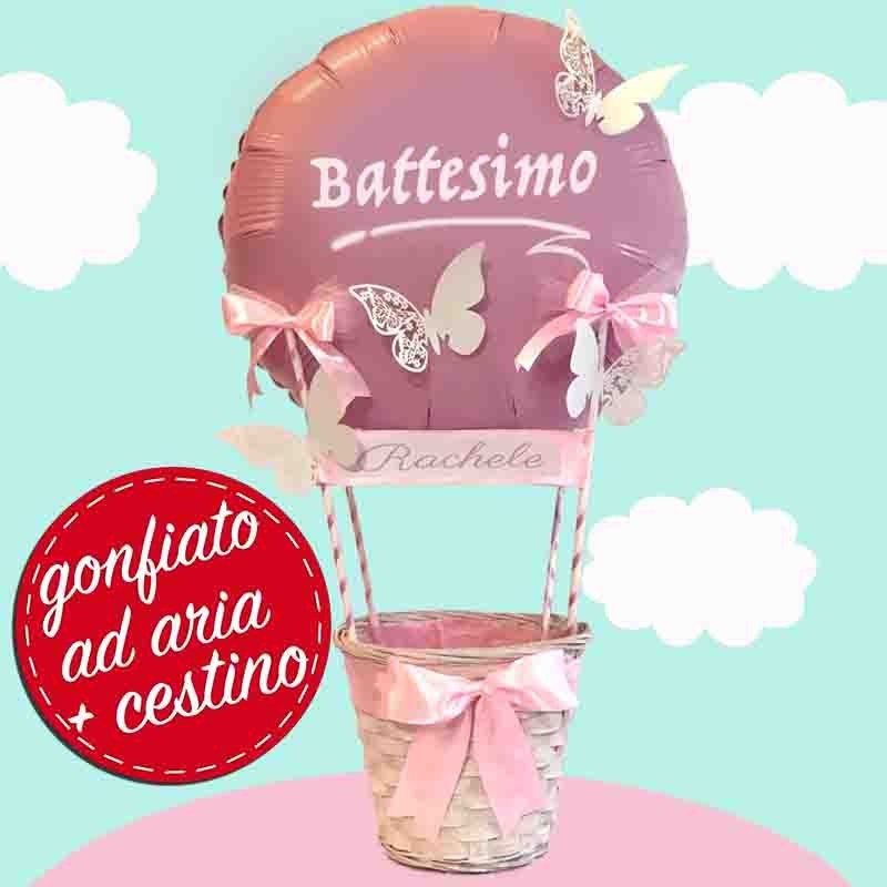 composizione cestino battesimo rosa femminuccia