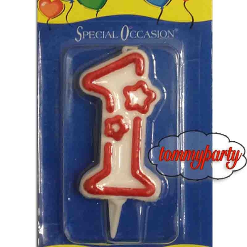 candela numero 1 cera bordo rosso