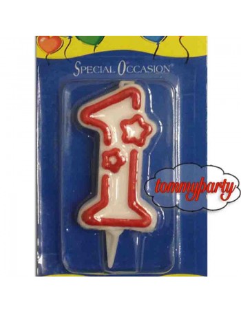 candela numero 1 cera bordo rosso