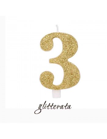 candela numero 3 oro glitter