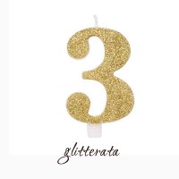 candela numero 3 oro glitter