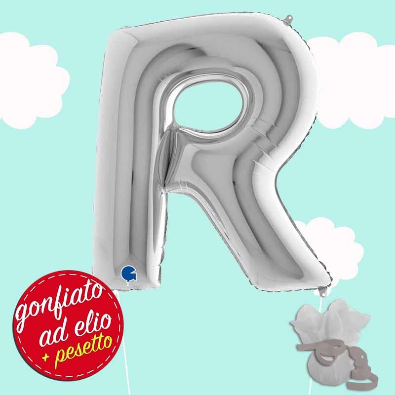palloncino lettera R maxi ad elio argento