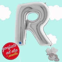 palloncino lettera R maxi ad elio argento