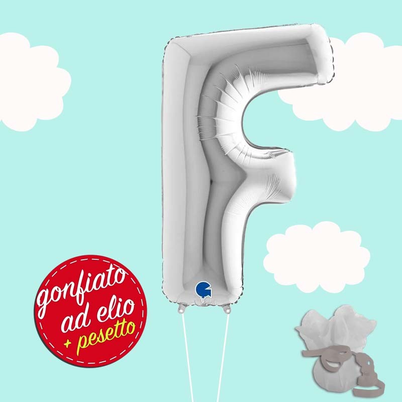 palloncino lettera F ad elio cm.100 silver