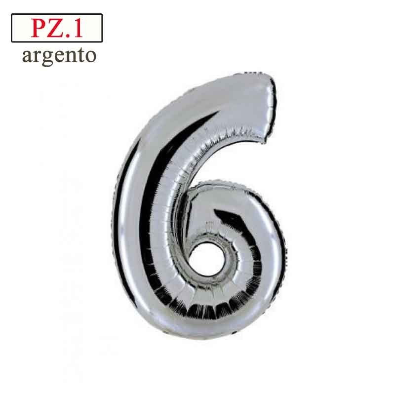 numero 6 palloncino argento medio